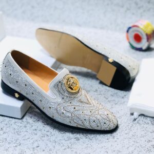 Men Versace Gold Stud Half Shoe - White