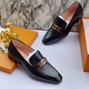 Men LV Glossy Leather Shoe - Black