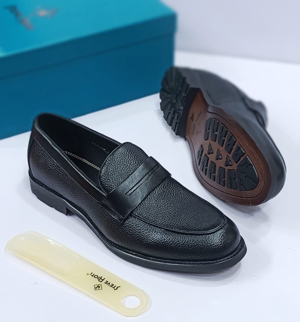 Steve Riots Men Leather Loafers Shoe - Black